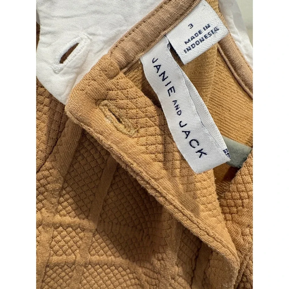 Janie and Jack Quilted Dress Kids Size 3t Brown Peter Pan Collar Belted Preppy